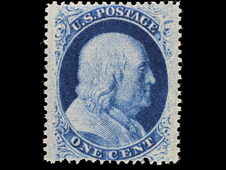 #24 1857 1c Blue, Unused, No Gum