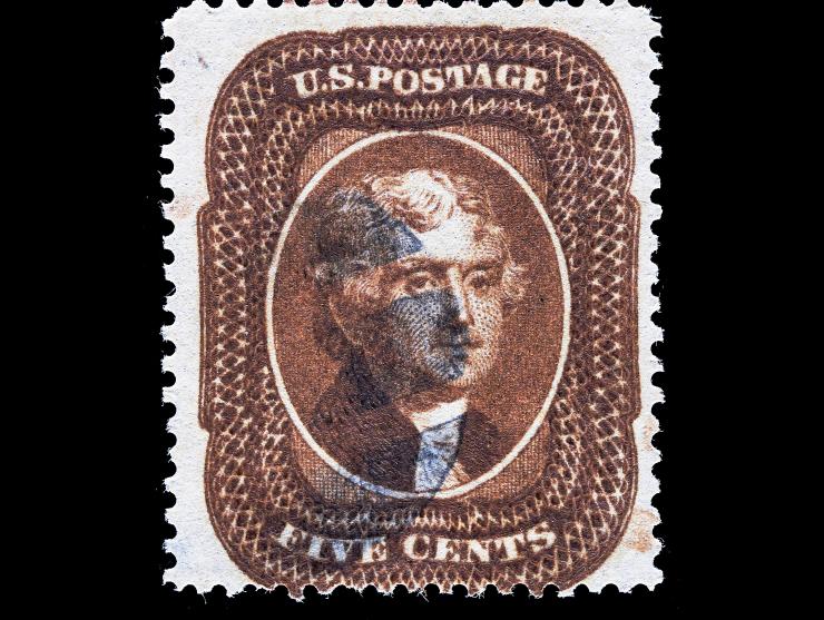 #30 1861 5c Orange Brown, Used with Black Cancel and Trace of Red Cancel