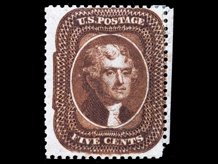 #30 1861 5c Orange Brown, Used with Cancel Removed at Top Left