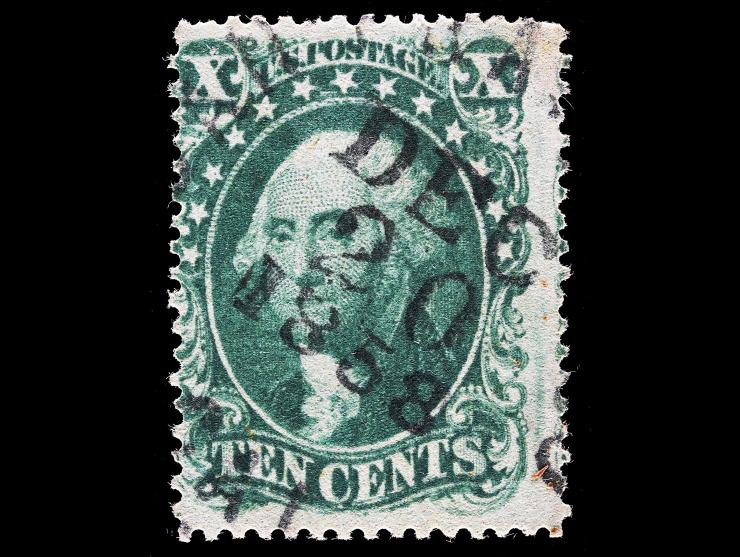 #31 1857 10c Green, Used with 1858 Town Postmark