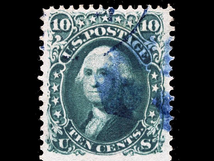 #89 1868 10c Green. "E" Grill, Used with Blue Cork Cancel