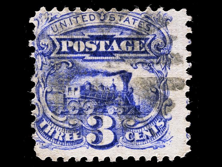 #114 1869 3c Ultramarine, Used with Circle of V's Cancel