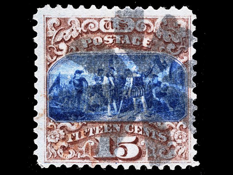 #118 1869 15c Brown and Blue, Used with Segmented Cork Cancel and Trace of Red Cancel