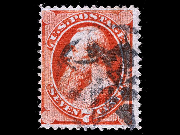 #138 1871 7c Vermilion, "I" Grill, Used with Cork Cancel