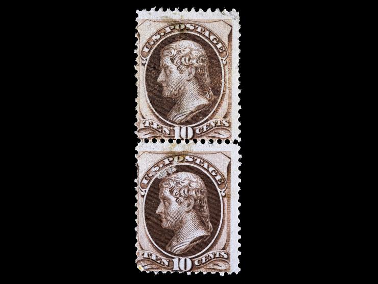 #150 1870 10c Brown, Vertical Pair, Unused, Regummed