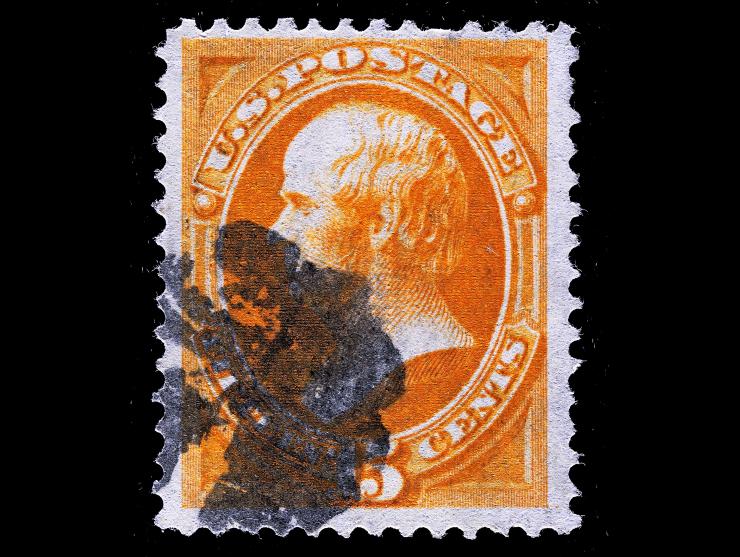 #141 1870 15c Orange, "H" Grill, Used with Cork Cancel