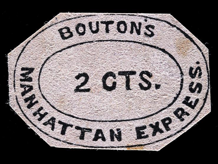 Bouton's Manhattan Express, 2c Black on Pink,17L1, Unused, Cut to Shape, Signed George Sloane