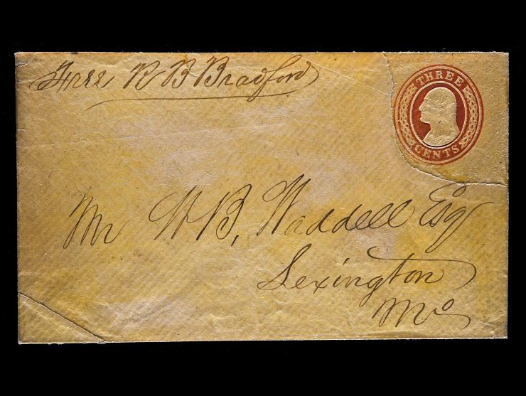 R. B. Bradford, Free Frank, Addressed to Co-Owner of the Pony Express, William B. Waddell on Uncanceled U10 Entire