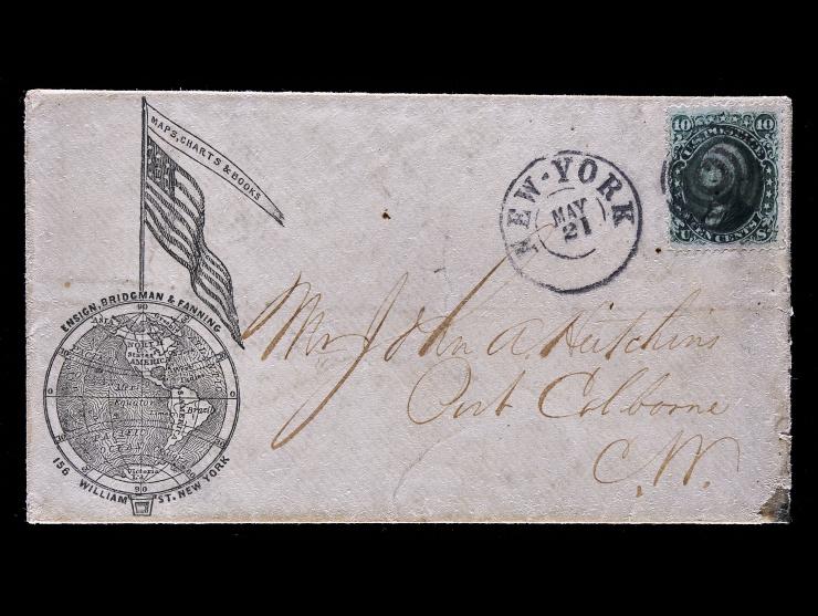 #68, 10c Green, Tied on Black Patriotic Advertising Flag on Globe Cover