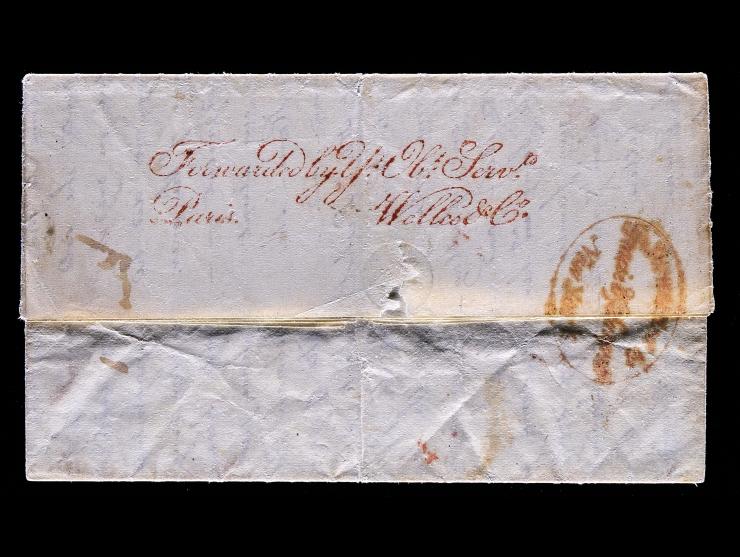 Forwarded Letter from Naples via Welles & Co., Paris and Gracie & Co., New York, 1839 to Philadelphia