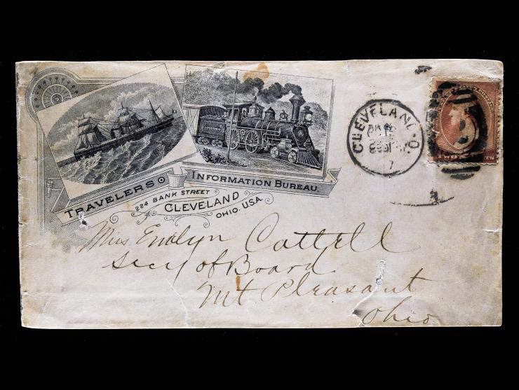Travelers Information Bureau, Illustrated Railroad and Ship Advertising Cover, with #210 2c Red Brown, Cleveland to Mt. Pleasant, Ohio