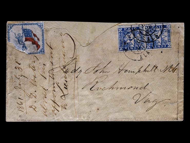 Confederate States, Mobile, Ala., CSA 58X2, 5c Blue, Vertical Pair, on Cover to Richmond, Va.