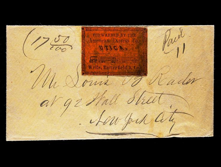 American Express Co., Black on Red Orange Illustrated Label (Mosher AWBX-L15a) on Cover to New York