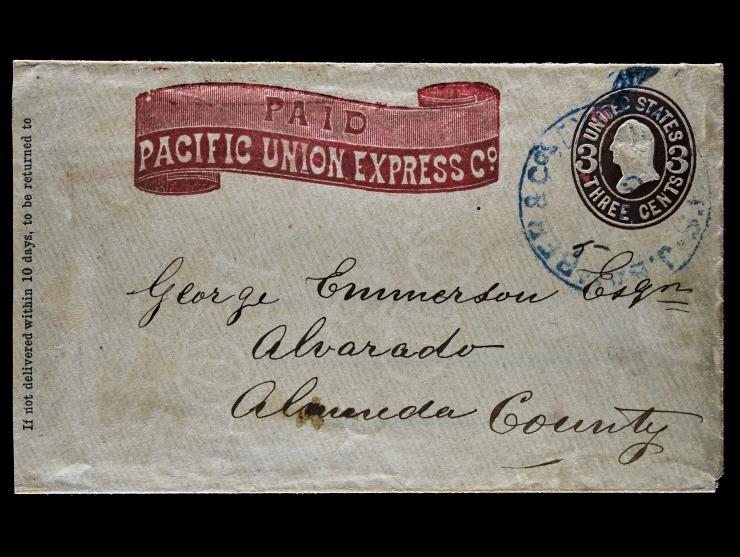 Pacific Union Express Co., (PAU-001) Printed Frank on U58 3c Pink with "J. Bamber & Co." (BAM-102) Handstamp