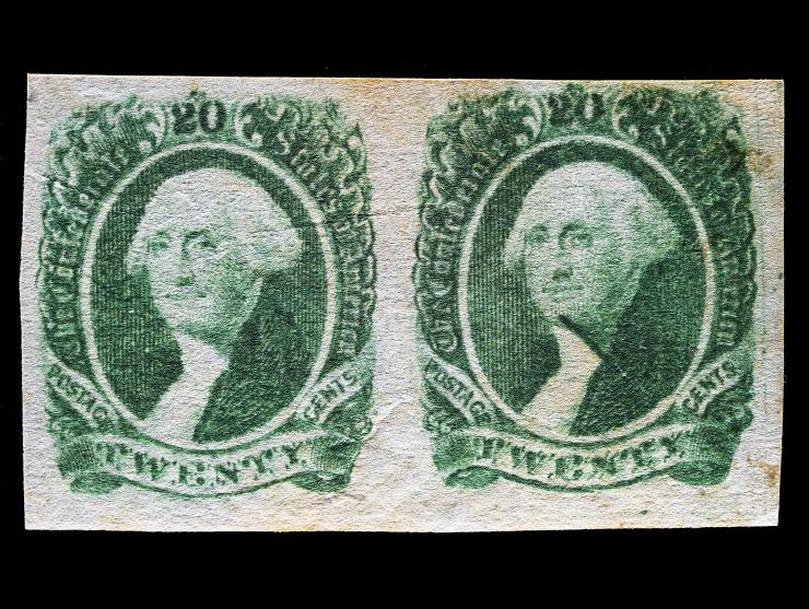 Confederate States, CSA #13a, 20c Yellow Green, Horizontal Pair, Unused
