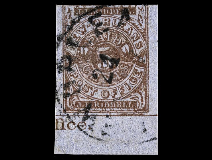 Confederate States, New Orleans La., 5c Red Brown on Bluish, 62X4, Used