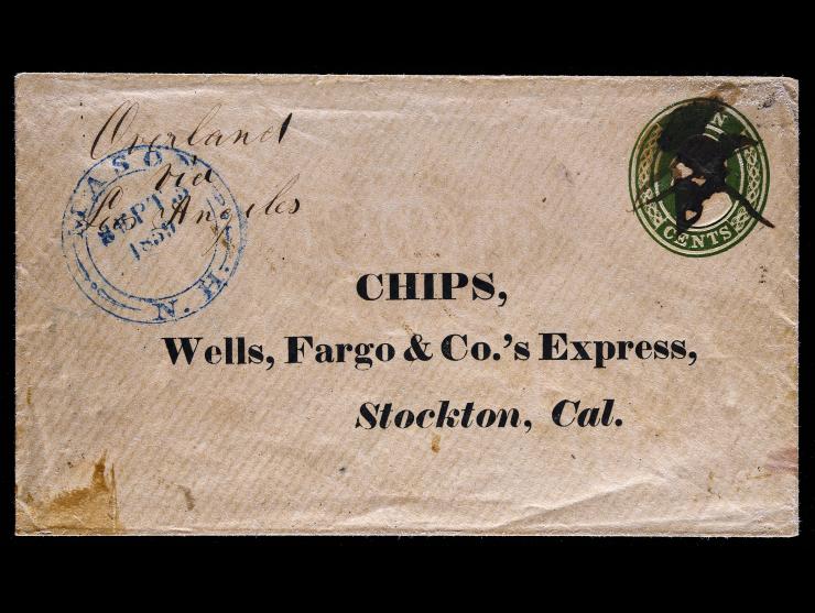 Overland Mail Via Los Angeles, on 10c Green on Buff U18 Entire to Stockton