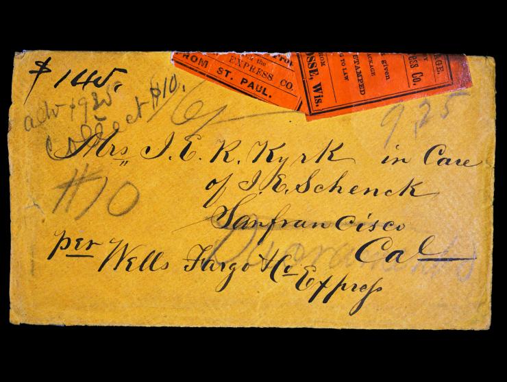 Northwestern Express and American Express Labels on Money Packet Envelope to San Francisco, per Wells Fargo & Co Express