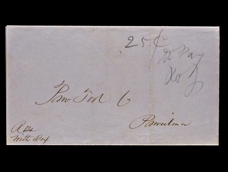 Ross' Express, Manuscript Endorsement on 1851 Stampless Folded Letter, From Whitinsville, Mass to Eastham, Mass