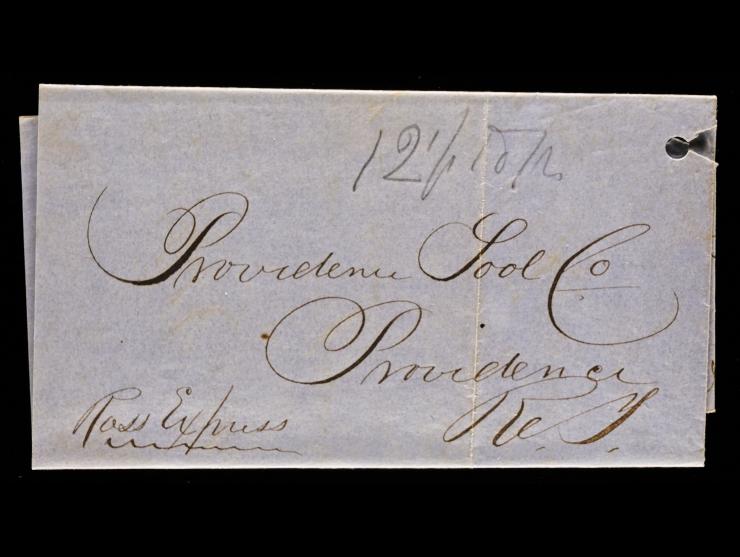 Ross' Express, Manuscript Endorsement on 1853 Stampless Folded Letter to Providence, RI