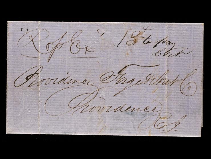 Ross' Express, Manuscript Endorsement on 1856 Stampless Folded Letter to Providence, RI