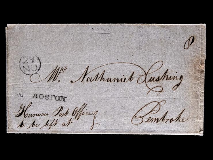 1799 Boston Straightline on Stampless Folded Letter to Pembroke with Bishop Mark and Hanover Forwarding