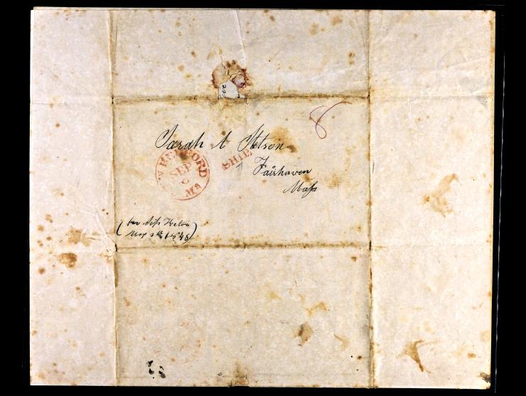 1843 Galápagos Islands Folded Letter with Red New Bedford, Mass Handstamp