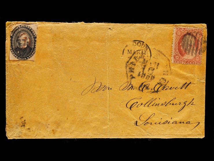 D.O. Blood & Co., 15L18, 1c Black Canceled by Numeral "1" in Oval with #26 3c Red Tied by Grid in Circle on Cover to Louisiana