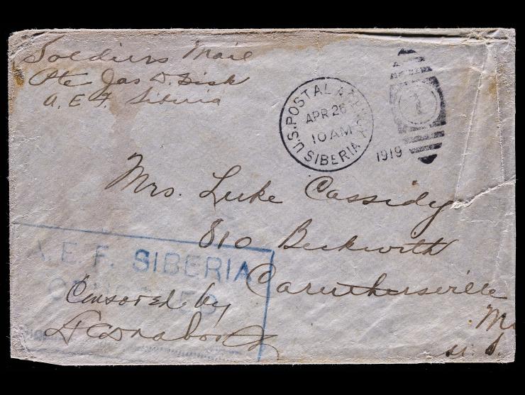 1919, U.S. Postal Agency, Siberia Soldier's Card, with Boxed Siberia Censored