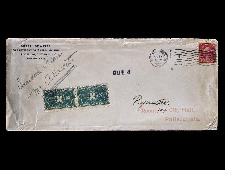 Parcel Post Postage Due, 1913, 2c Dark Green, JQ2, Horizontal Pair with #406 1912 2c Carmine on Cover, "DUE 4" Straightline