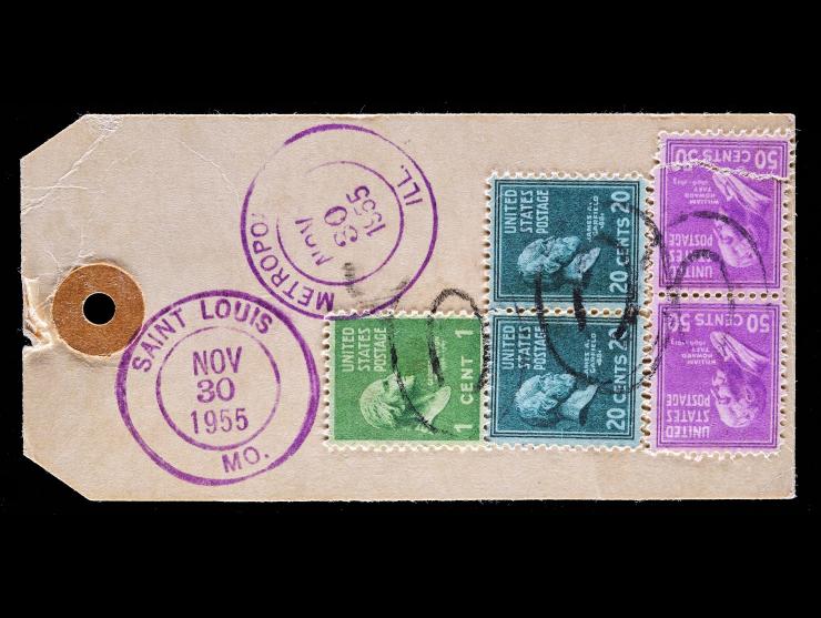 1955 Parcel Post Tag, Saint Louis, MO to Metropolis, IL