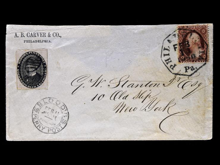 D.O. Blood & Co., 15L18, 1c Black on A.B. CARVER & CO Advertising Cover with #26 3c Red, Tied by Philadelphia Handstamp