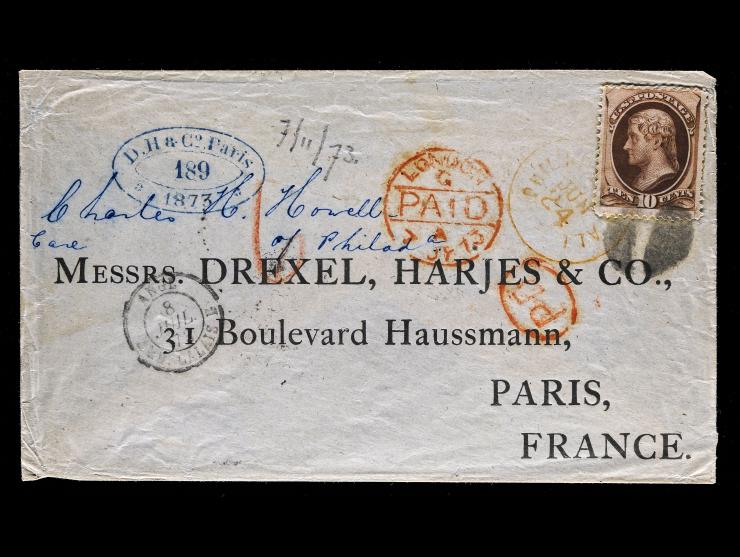 #150 1870 10c Brown, Tied by Cork Cancel on Cover to France