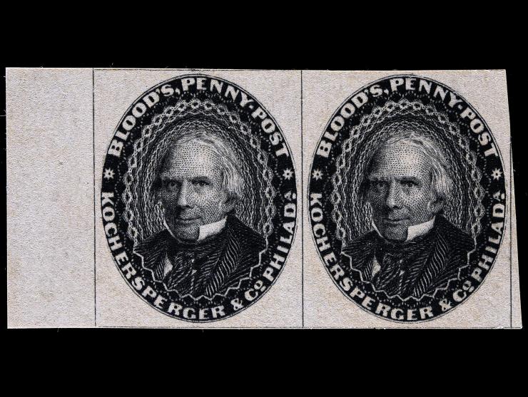 D.O. Blood & Co., 15L18, 1c Black, Horizontal Pair, Left Sheet Margin, Unused