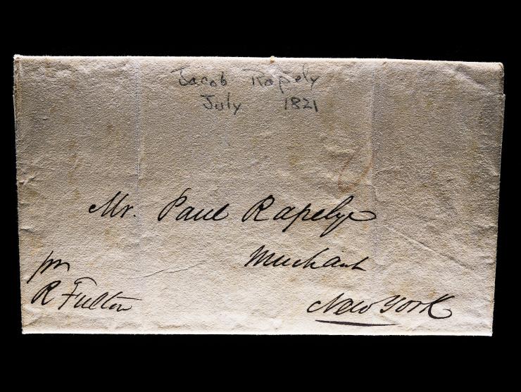 Folded Letter, July 1821 to Paul Rapely from Jacob Rapley, Merchant, New York