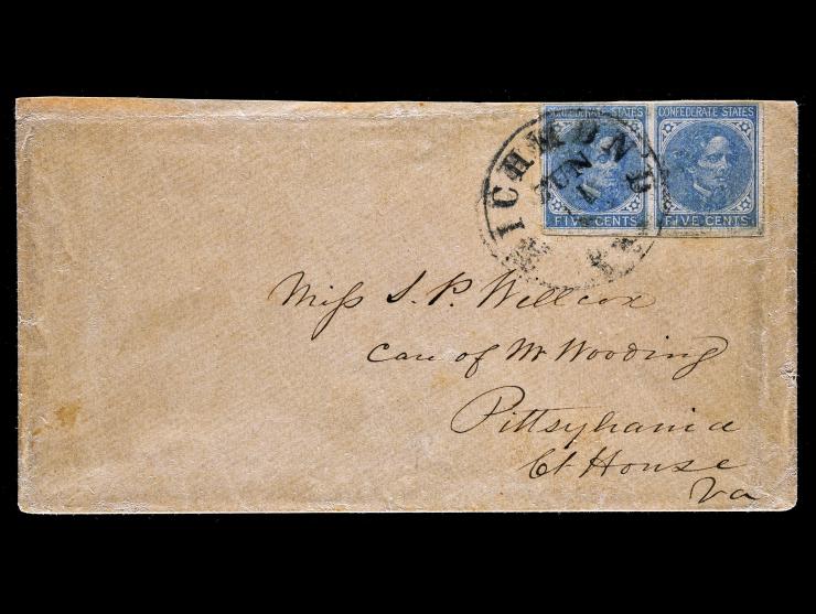 Confederate States, CSA #7 5c Blue, Horizontal Pair, Tied by Richmond Postmark on Cover