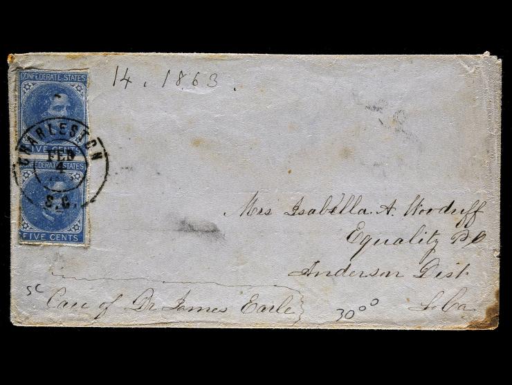 Confederate States, CSA #7 5c Blue, Vertical Pair Tied on 1863 Cover