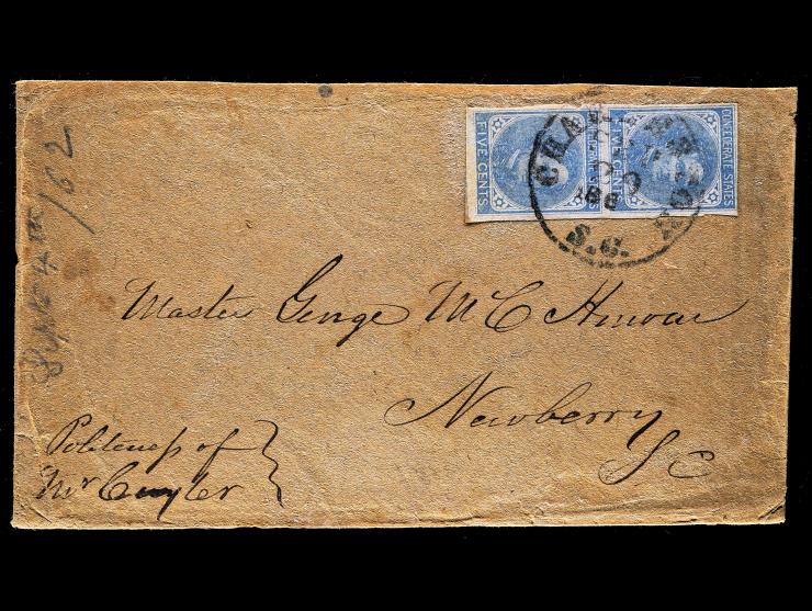 Confederate States, CSA #7 5c Blue, Vertical Pair, Tied on Cover to Newberry, SC