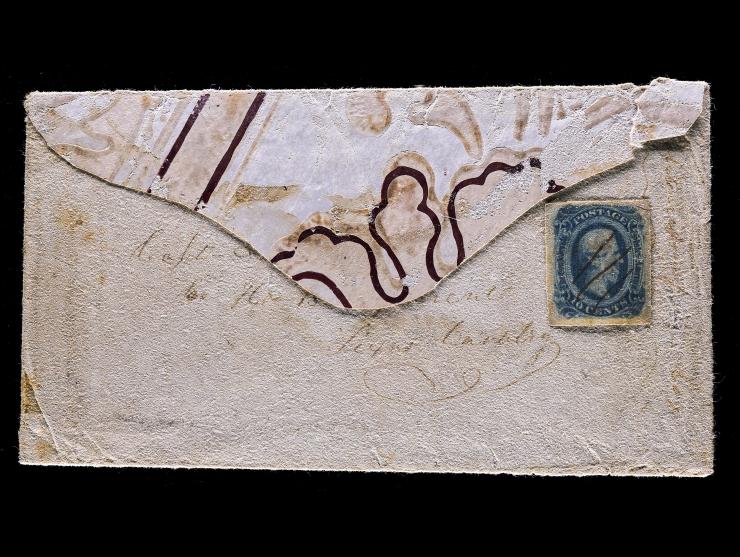 Confederate States, CSA #12, 10c Blue Hinged to Wallpaper Cover to a Captain in the 13th Regiment of the Texas Calvary