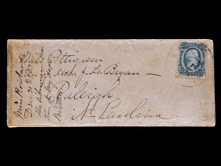 Confederate States, CSA #11c 10c Greenish Blue, Hillsborough, NC to Richmond VA, and CSA #11c 10c Greenish Blue, Richmond, VA to Raleigh, NC