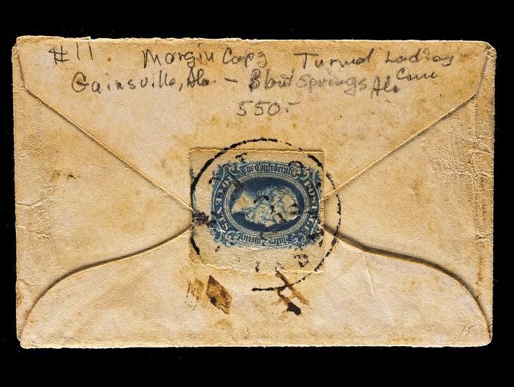 Confederate States, CSA #11 10c Blue, Tied on Ornate Embossed, Turned Ladies Cover