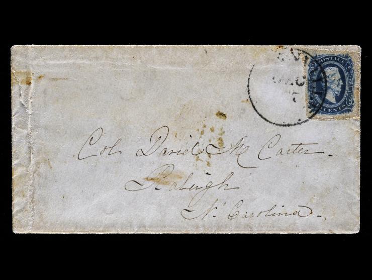 Confederate States, CSA #11 10c Blue, Tied on Cover to Col. David M. Carter of the 4th North Carolina Infantry