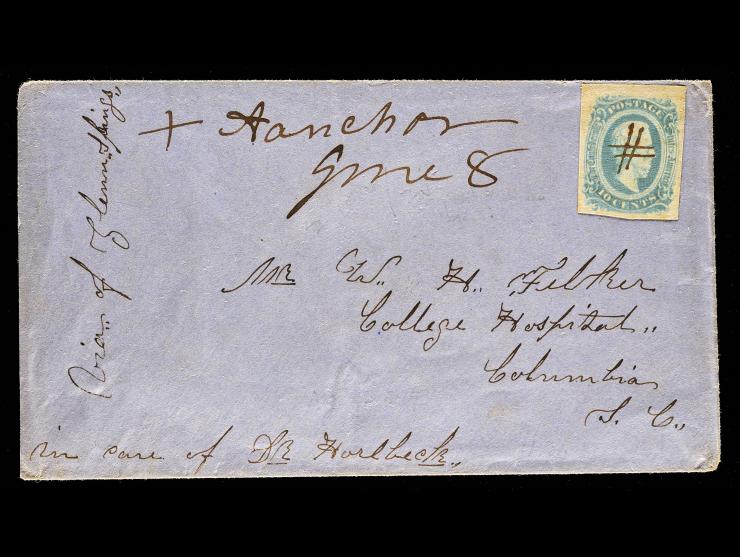 Confederate States, CSA #11 10c Blue, Manuscript Pen Cancel on Cover to Columbia, SC