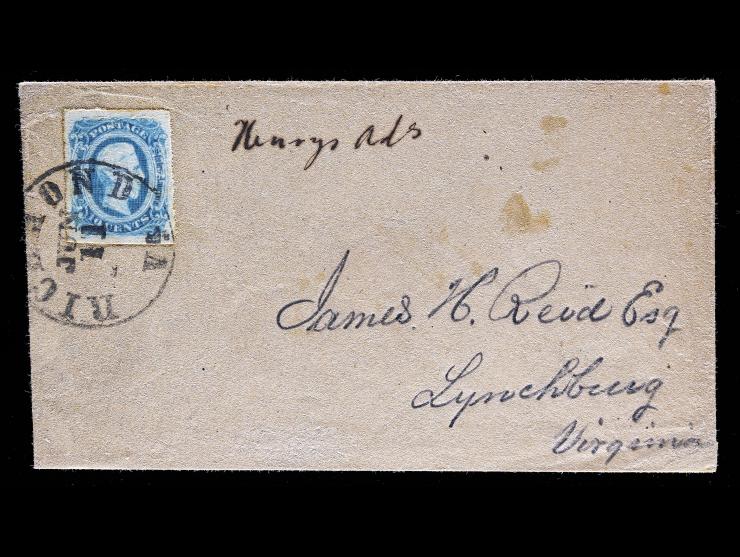 Confederate States, CSA #12 10c Blue Tied by Richmond, VA Datestamp on Cover to Lynchburg