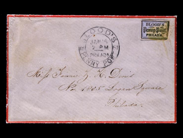 D.O. Blood & Co., 15L15, 1c Blue and Pink on Bluish, on Local Cover with Red Border