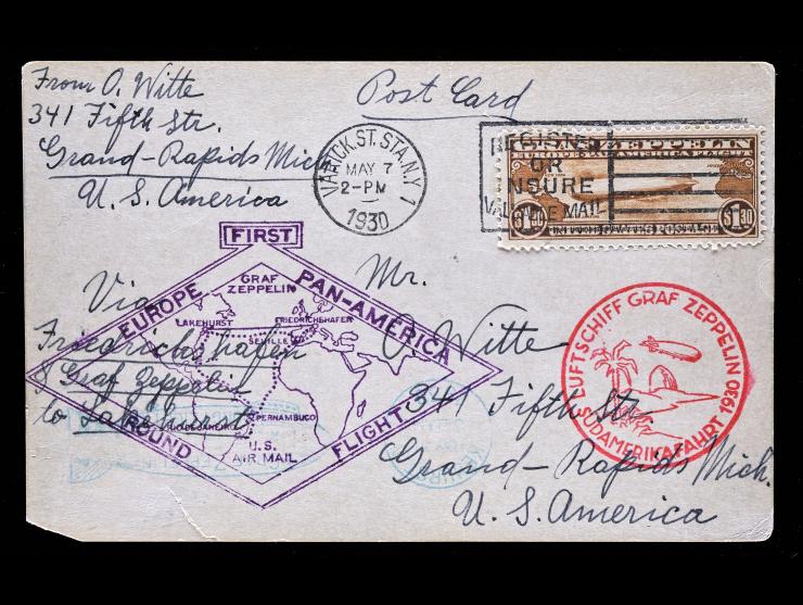 #C14, $1.30 Graf Zeppelin, Friedrichshafen to Lakehurst, Dual-Cacheted