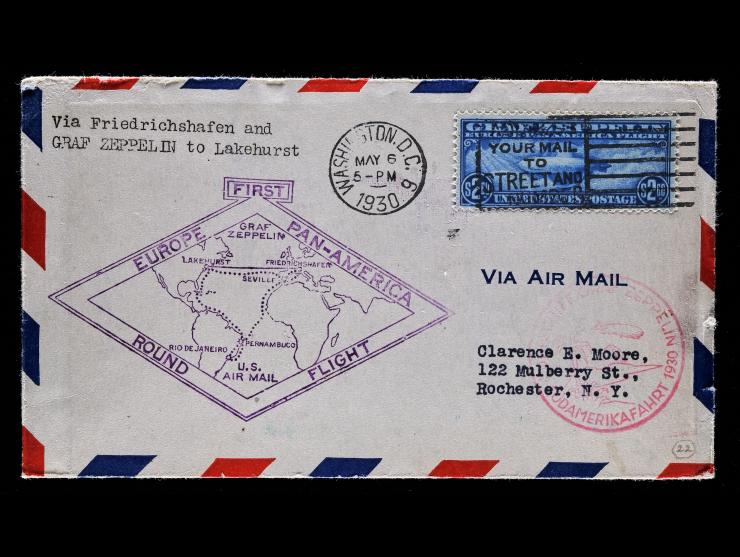 $2.60 Graf Zeppelin, Tied on Airmail Cover, Friedrichshafen to Lakehurst, Dual-Cacheted