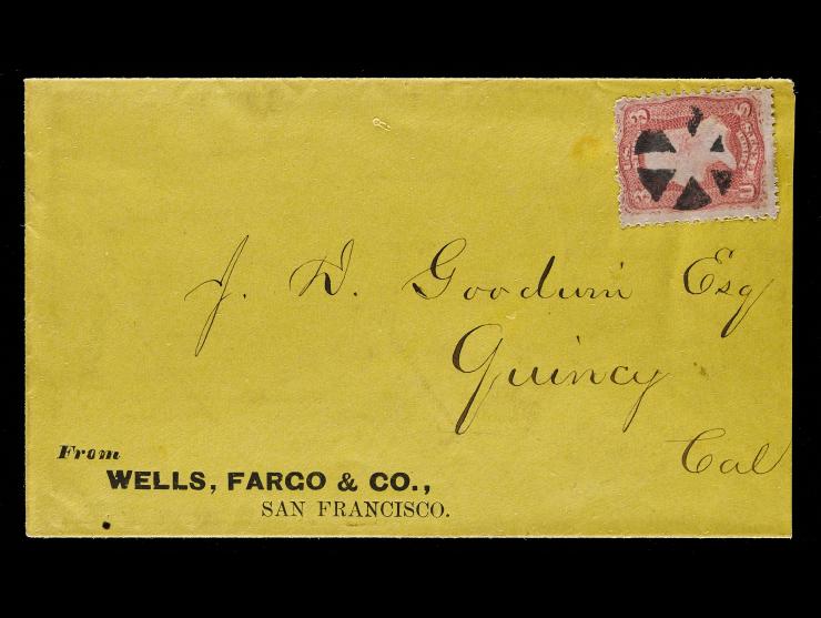 Wells, Fargo & Co. Printed Frank, with #65 3c Dull Red to Quincy, CA