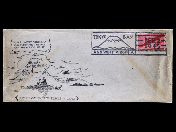 Tokyo Bay, USS West Virginia, Special Handstamp Tying #C25 6c Carmine on Unaddressed, Locally Produced Cachet