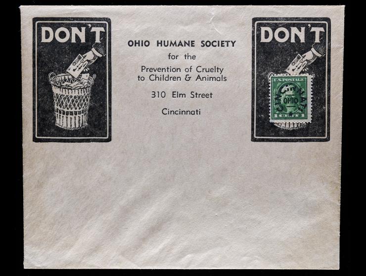 #405 1c Green on Large Envelope with Ohio Humane Society, Cincinnati, OH Precancel